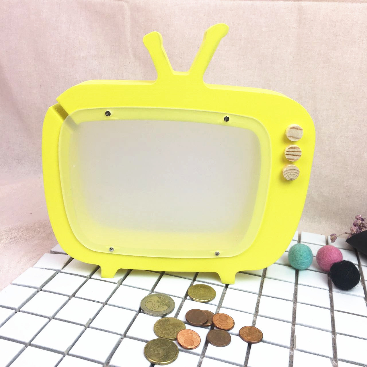 Wooden TV piggy bank