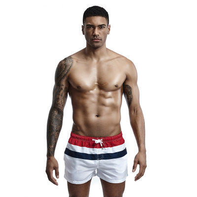 Man White Red Patchwork Beach Pants Surf Sport Shorts