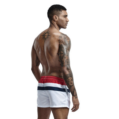 Man White Red Patchwork Beach Pants Surf Sport Shorts