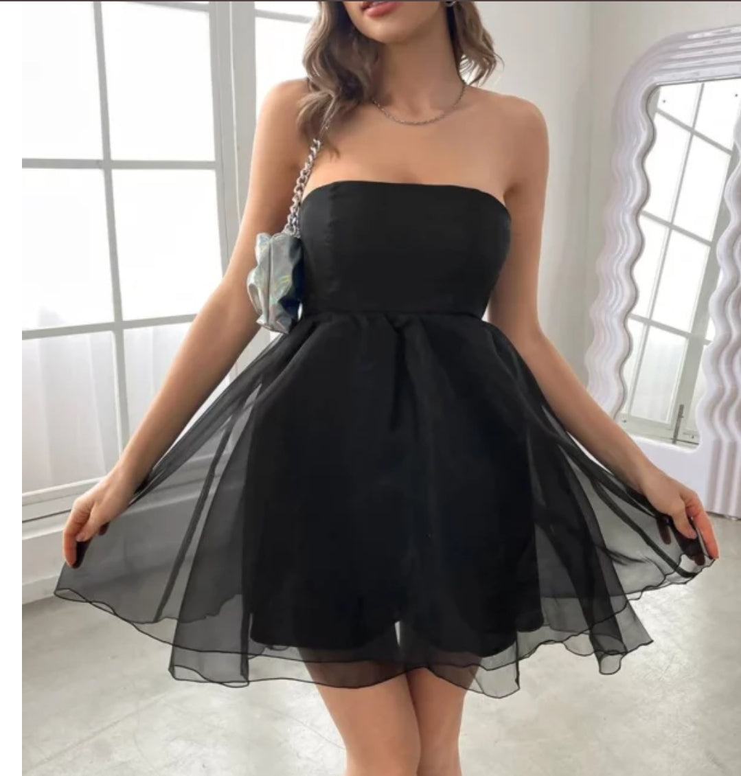 Robe bustier Shein Unity unicolore noire en tulle Taille 38