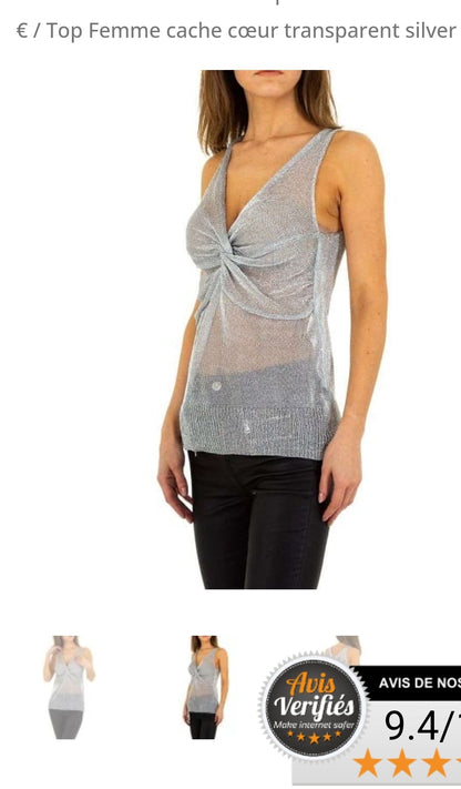 Top Femme cache cœur transparent silver – TU