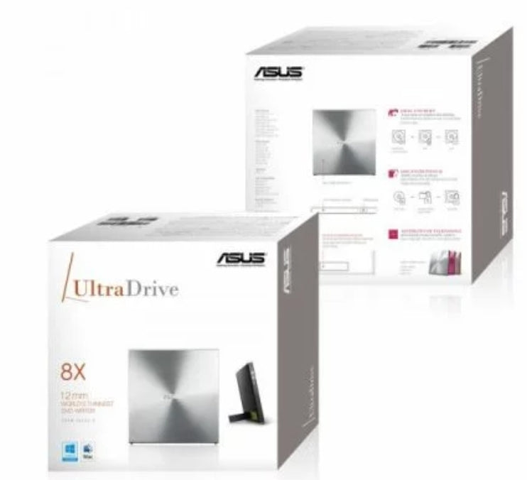 ASUS DVW SDRW-08U5S-U EXT Slim USB UltraDrive Silver ZEN extern retail
ASUS SDRW-08U5S-U. Couleur du produit: Métallique, Montage: Verticale/Horizontale. Utilité: Ordinateur portable, Lecteur optique: DVD Super Multi DL, Interface: USB 2.0.