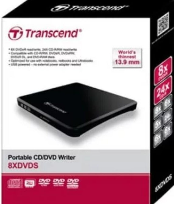 Transcend DVW EXT SLIM USB black TS8XDVDS-K retail
Transcend TS8XDVDS-K. Couleur du produit: Noir. Lecteur optique: DVD±R/RW, Interface: USB 2.0, Types de disque supportés: CD-R,CD-RW,DVD+R,DVD+RW,DVD-RAM,DVD-RW DL. Largeur: 13,9 mm, Profon