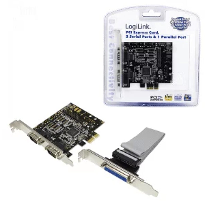 Carte PCI Logilink, 2x ports série &amp; 1x parallèle (PC0033)
Carte graphique LogiLink pour votre ordinateur avec deux ports série et un port parallèle pour connecter des périphériques compatibles RS232 et DSUB25. Elle est installée dans un sl