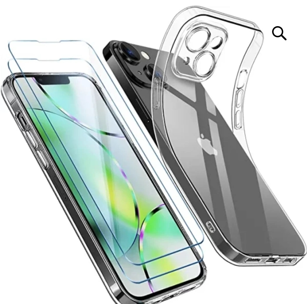 Coque Protection Caméra Compatible avec iPhone 14 Coque et 2 Pièces Verre Trempé