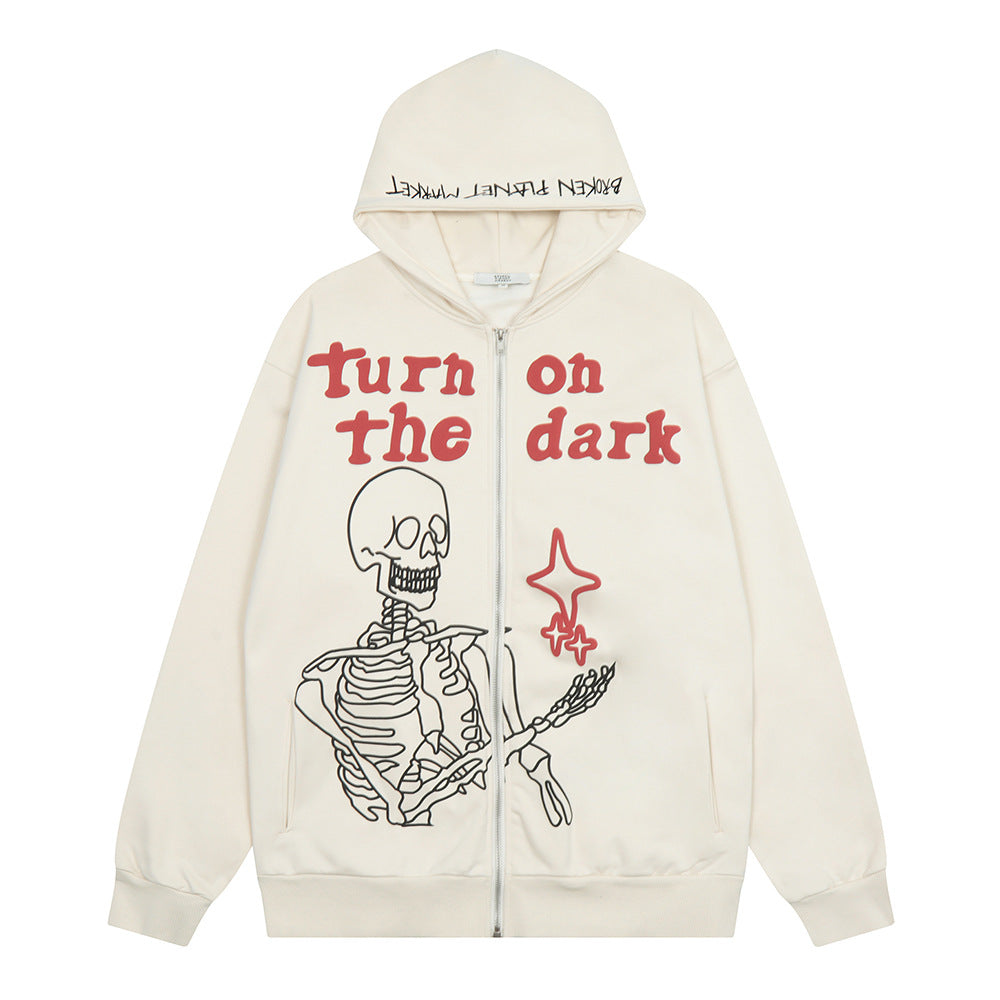 Skull Print Hooded Cardigan Sweater Man