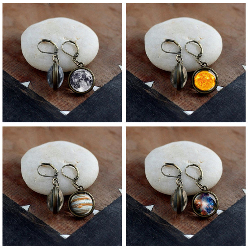 The Wonders Of The Seven Planets Double-sided Glass Earrings Creative Jewelry