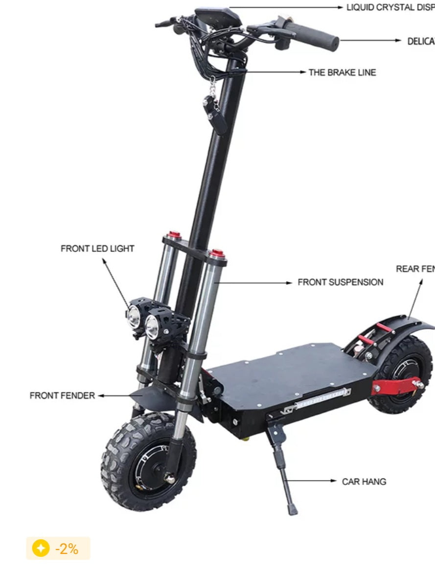 80 km/h 60V 3200W Scooter électrique 11 pouces Double moteur E Scooter Scooter Double entraînement Scooter à grande vitesse Patinete Electrico Adulto