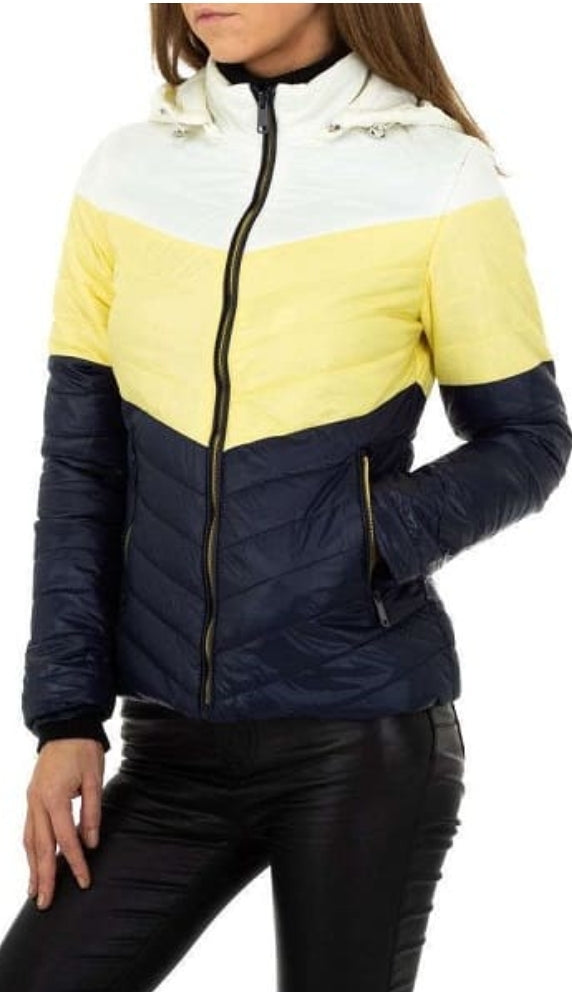 Veste Femme avec capuche bleu jaune blanc