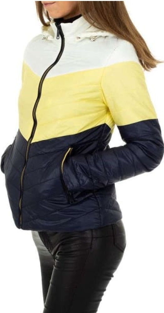 Veste Femme avec capuche bleu jaune blanc