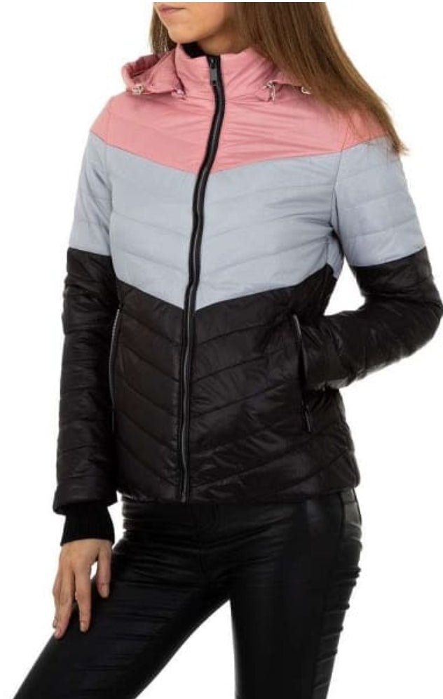 Veste Femme avec capuche noir gris et rose 