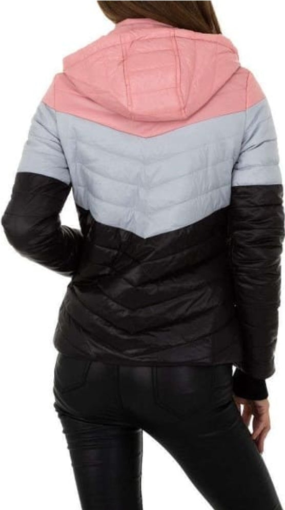 Veste Femme avec capuche noir gris et rose 