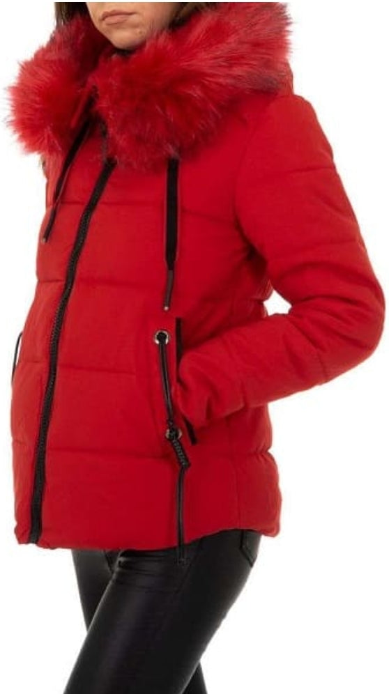 Veste Femme capuche fausse fourrure rouge