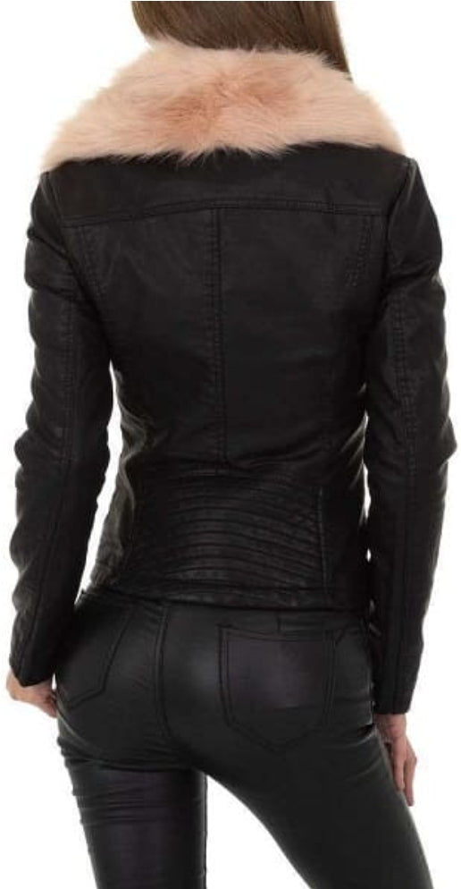 Veste Femme colle fausse fourrure rose noir