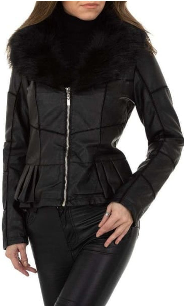 Veste Femme cintrée doublé fausse fourrure noir 