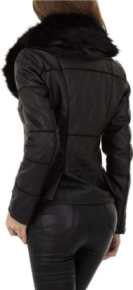 Veste Femme cintrée doublé fausse fourrure noir 