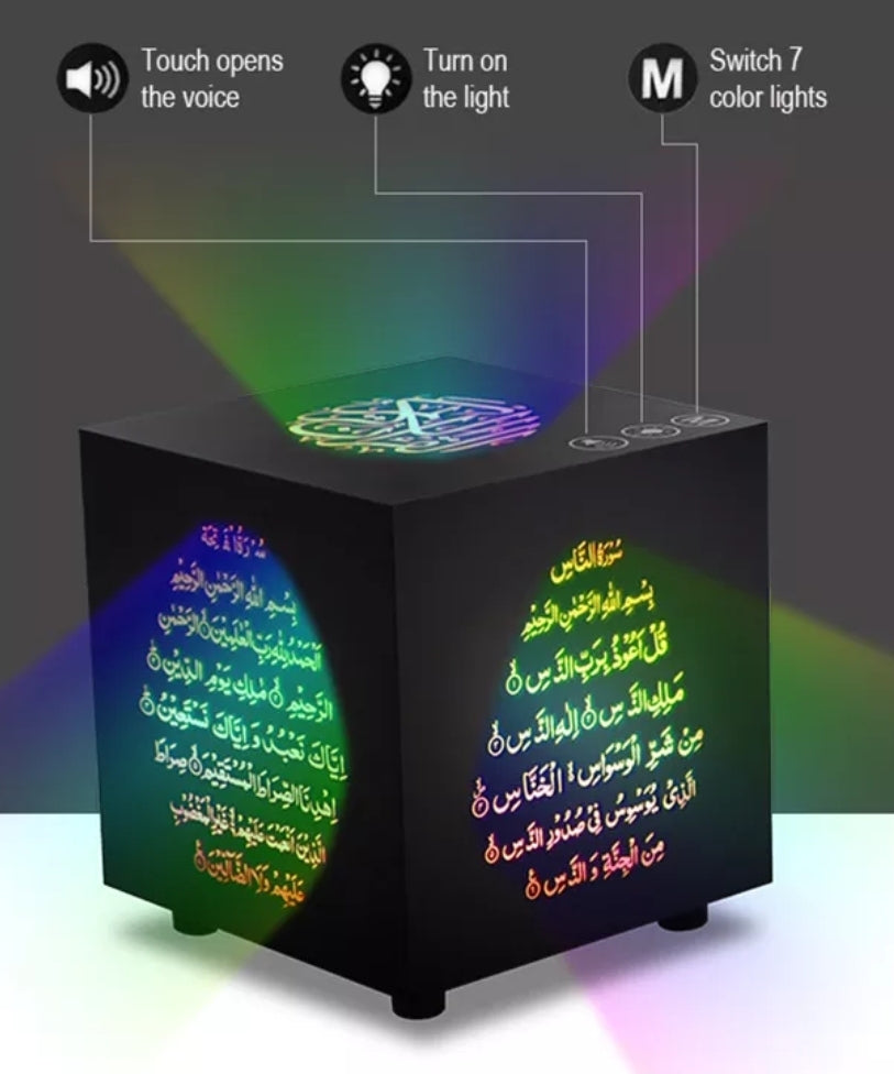 Telawah – haut-parleur de lecture du coran islamique, sans fil, Bluetooth, Cube noir, LED 7 lampes colorées, lecteur de contrôle avec application, Radio musulmane, cadeau (livraison 20 jours)